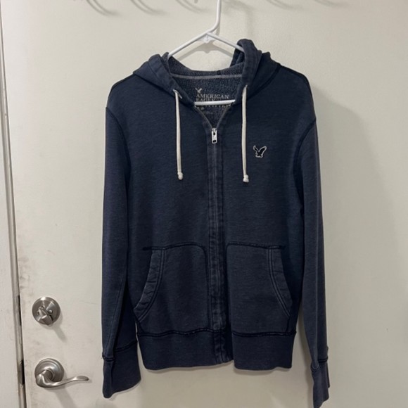 American Eagle Outfitters Blue Gray Full Zip Drawstring LS Hoodie Sweater Sz S/P - Picture 4 of 11